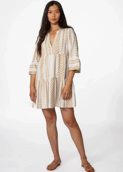 Beige jacquard-vävd tunika