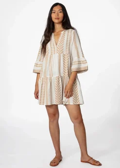 Beige jacquard-vävd tunika