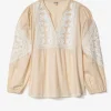 Broderad poplinblus i bomull