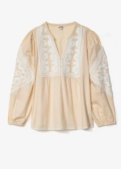 Broderad poplinblus i bomull