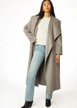 Dubbelvävd grå/beige ullkappa i omlottmodell