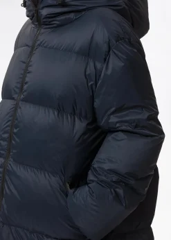 Lång blå dunkappa med huva