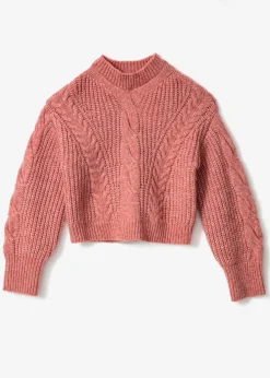 Rosa kabelstickad tröja