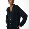 Svart finstickad cardigan med krage
